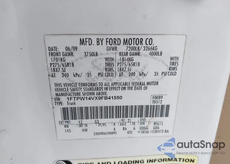 2009 Ford F-150 Lariat from USA, damaged, VIN 1FTPW14VX9FB41550